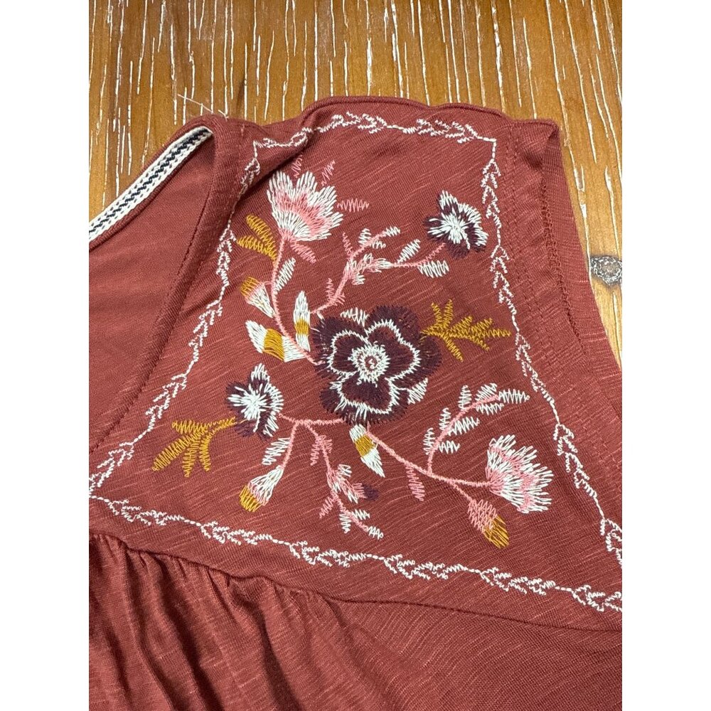 Knox Rose Embroidered Sleeveless Top XS Rayon/Spandex Blend Burgundy Boho Style - Picture 2 of 7
